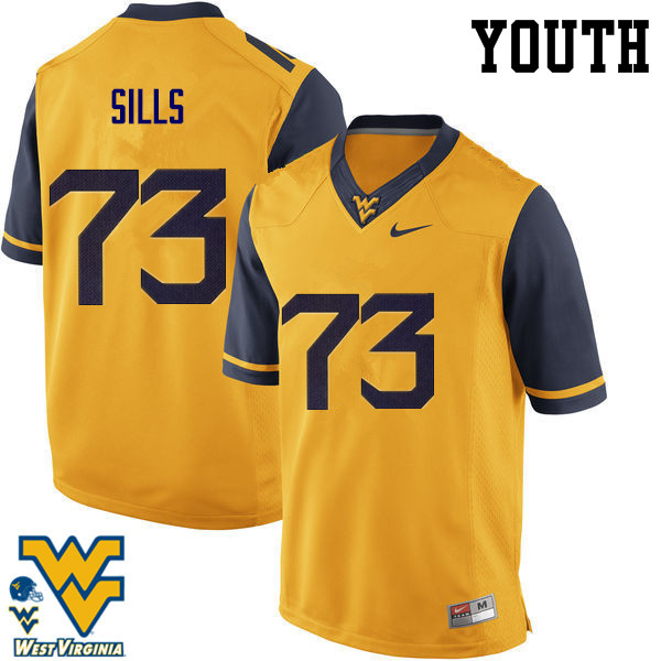 Youth #73 Josh Sills West Virginia Mountaineers College Football Jerseys-Gold - Click Image to Close